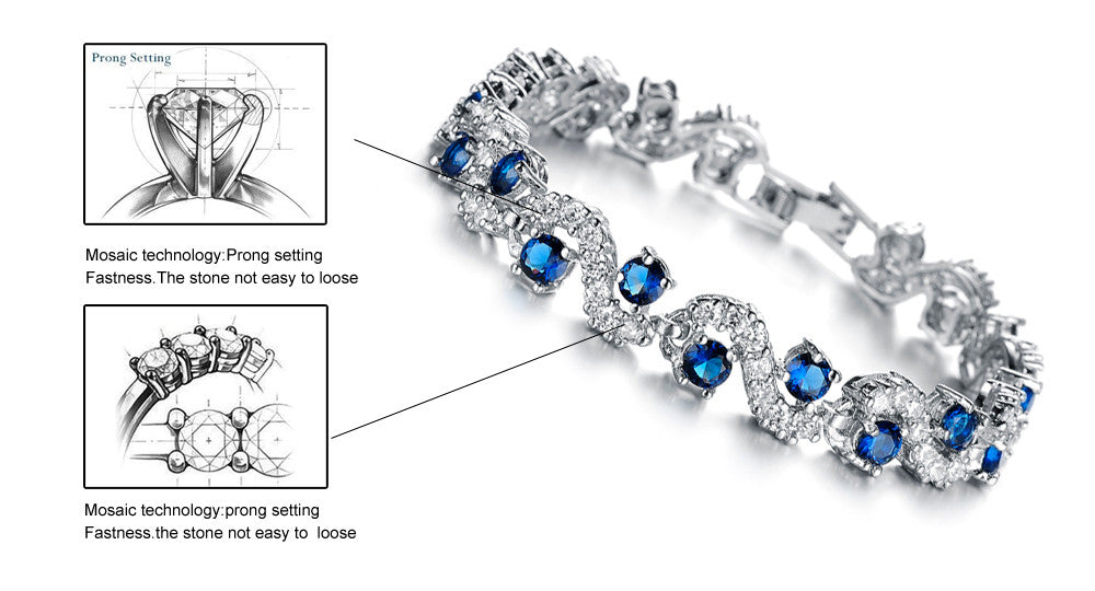 Lightweight and comfortable blue sapphire bracelet with adjustable length, hypoallergenic and nickel-free for sensitive skin.