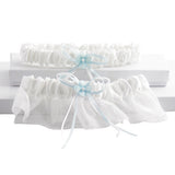 Sleek 2 Pc Bridal Garter Set, White and Blue