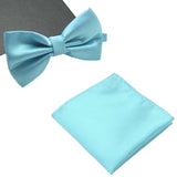 Mens Matching Turquoise Blue Bow Tie and Handkerchief Gift Set