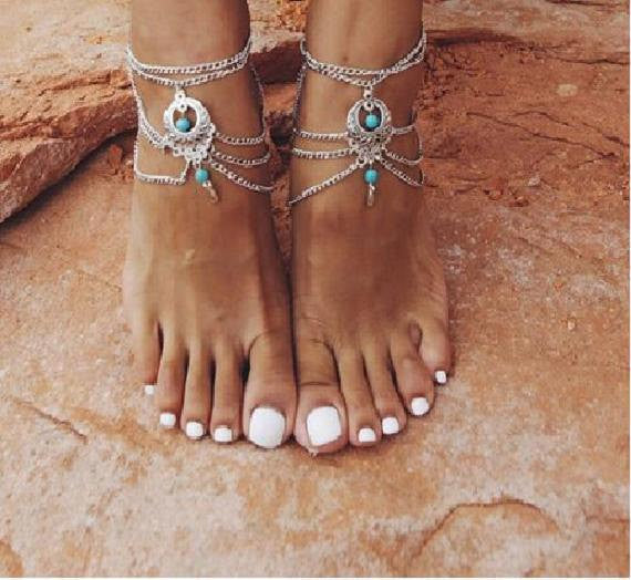 Bohemian Style Beaded Chain Anklet, Barefoot Sandals Set - Gifts Are Blue - 4