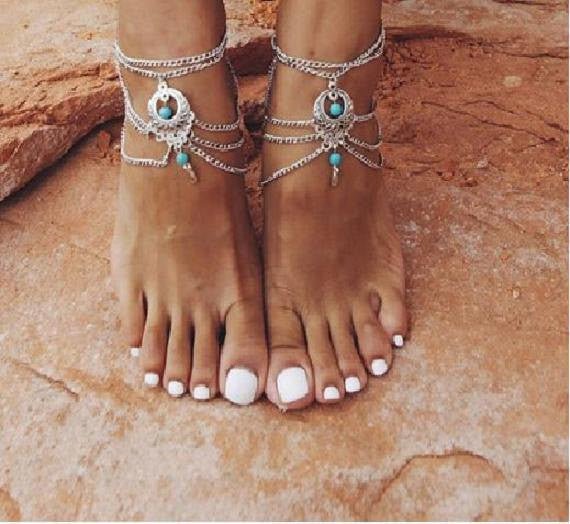 Bohemian Style Beaded Chain Anklet, Barefoot Sandals Set - Gifts Are Blue - 4