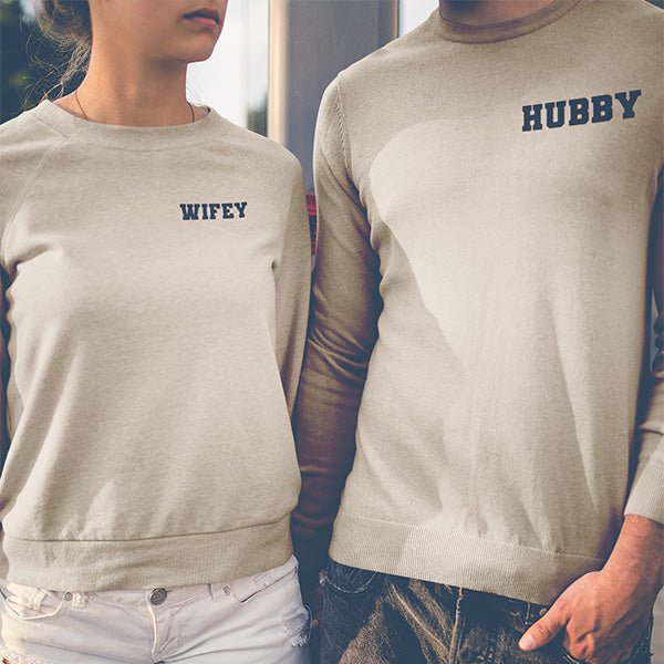 Matching couple shirts with sporty design. On the back add your favorite four digit year, two digits on each search, and a 1 or 2 word text on the top. On the front add name or title. all SKUs