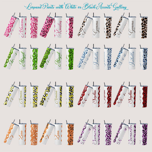 Pretty Leopard Print Personalized Tumbler with Name and Butterfly Design for Girls and Preteens
