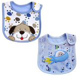 2 Pack of Baby Waterproof Cotton Bibs with Embroidered Designs - Gifts Are Blue - 2