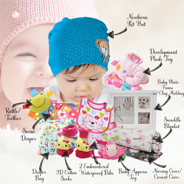 Baby Girl Gift Box, Baby Shower Gifts for Baby Girl, 12 Items; Details
