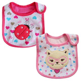 2 Pack of Baby Waterproof Cotton Bibs with Embroidered Designs - Gifts Are Blue - Baby Girl Ladybug Kitten Design