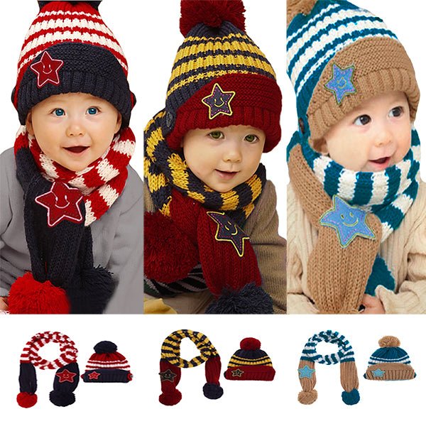 Little Kids Knitted Winter Beanie Hat and Scarf Set, 6 Month Baby to Toddlers, Models, all SKUs