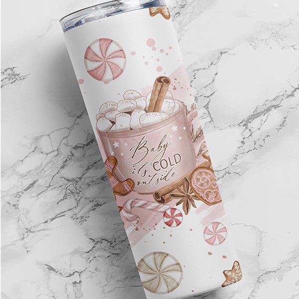 This Holiday Tumbler for women feature a design with peppermints, candy cane, cinnamon sticks, gingerbread cookies and so much more.