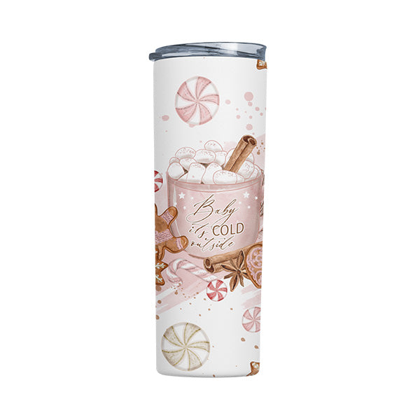 Baby it's cold outside Christmas tumbler with holiday design.