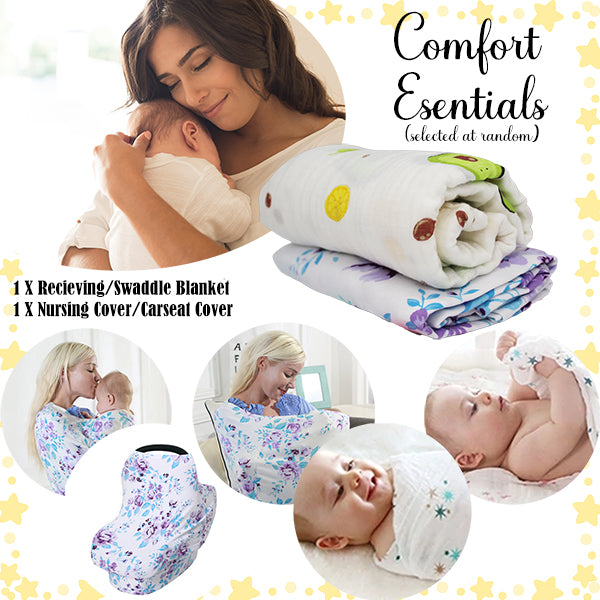 Baby Unisex Gift Box, Ready to Gift Baby Set, 12 Items; Nursing Cover and Swaddle/Receiving Blanket Details