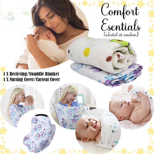 Baby Unisex Gift Box, Ready to Gift Baby Set, 12 Items; Nursing Cover and Swaddle/Receiving Blanket Details