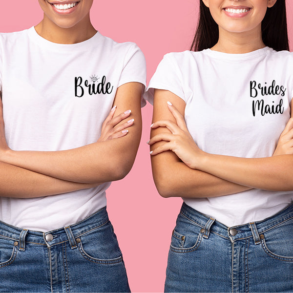 Basic Bride and Bridesmaids Bachelorette Party T-Shirts, Crewneck, Bridesmaid Shirts, Bridemaids Tees, Bachelorette Party Shirts - Two Models