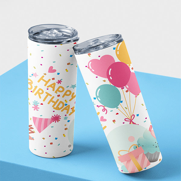 Birthday Girl Tumbler with Confetti and Balloons for Birthday Celebration