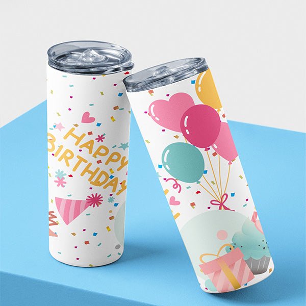 Birthday Girl Tumbler with Confetti and Balloons for Birthday Celebration - Gifts Are Blue