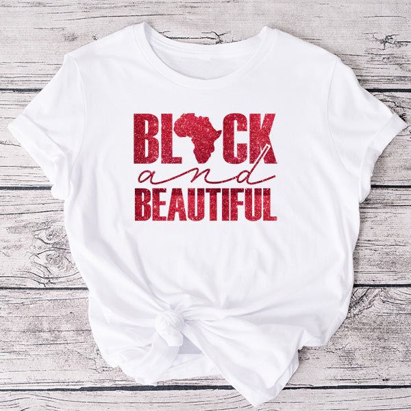 Our Black and Beautiful Shirt with Red Glitter writing. Nice simple statement of Self Love. Great Melanin Sweatshirt, Hoodie, Tank Top and more. Choose from several colors and several prints.