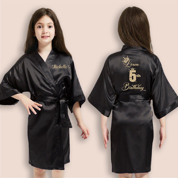 Pretty Girl Robes w Birthday Number for Birthday Girl & Birthday Squad, Personalized Girls Bathrobes with Name, Spa Birthday Party Robes
