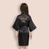 Robes for Flower Girls and Junior Bridesmaid, Sizes Toddler 3T to Juniors 14. Black Girl Robe, Back View, all SKUs