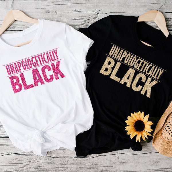 Unapologetically Black white t-shirt with light blue print. Great statement shirt for all ages.