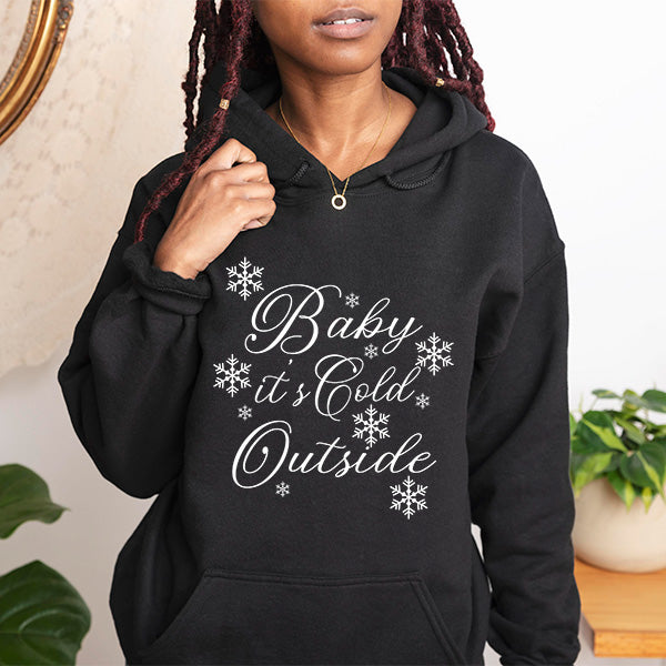 Black Christmas Hoodie with Baby Its Cold Outside print. all SKUs