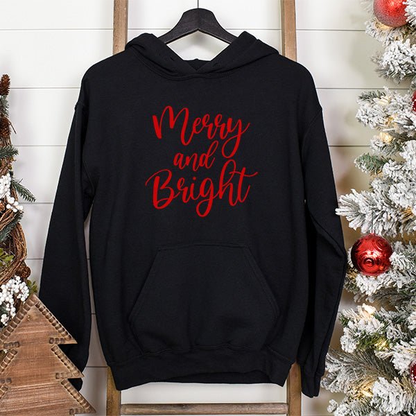 Merry and Bright Christmas Hoodie in sizes Small to 5XL. Great for men and women. all SKUs