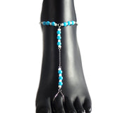 Light Blue and White Beaded Barefoot Sandal with Silver Plated Chain - Gifts Are Blue - 3