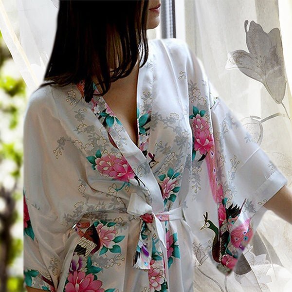 Floral Satin Robes, Blue-White, 2T-38 Womens Plus, Satin, MidLength - Gifts Are Blue