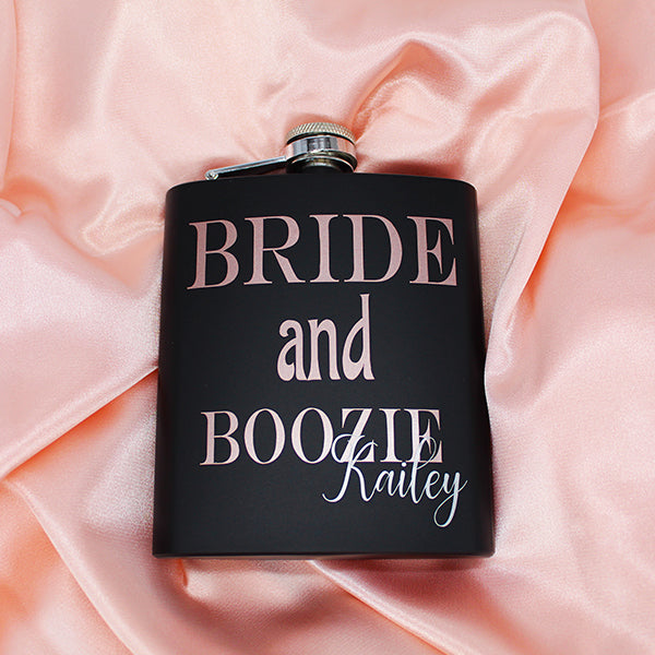 Bridesmaid Matte Flask Set with Two Shot Glasses And Gift Box, Personalized with Rose Gold Design - 7oz - Gifts for Bridesmaids, Gifts for Bachelorette Party - Individual