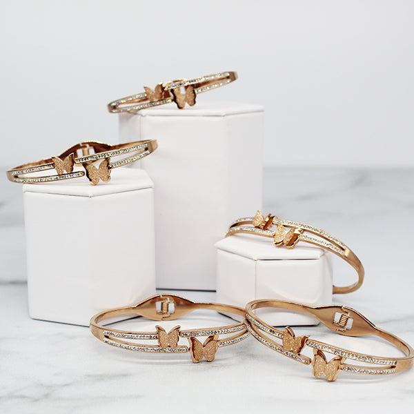 Rose Gold Butterfly Bracelet Set Of 5, Wedding Gifts, Maid Of Honor Proposal Gifts; ALT 1