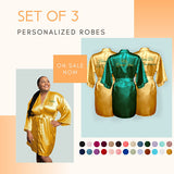 Bridesmaid robe set of 3 robes for getting ready for weddings and other special occasions such as quinceaneras, birthdays, prom, sweet sixteen and more.  Shop for robes in a wide array of colors and sizes.