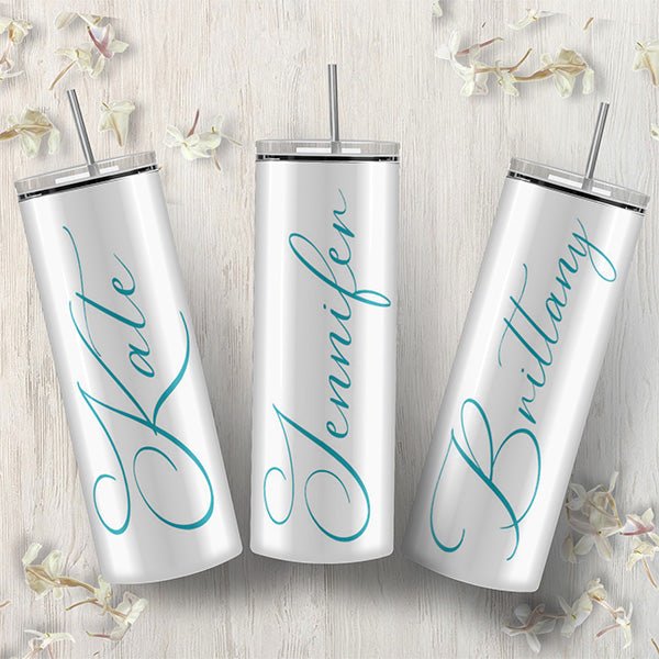 Personalized tumbler with name for wedding, bachelorette party, girls trip and more. Minimalist tumbler style.