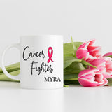 Cancer Fighter Breast Cancer Awareness Month Mug with Personalized Name, 11 oz