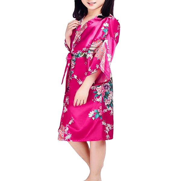 Girls Robes, Floral with Peacocks Design, Flower Girl, Model, Bright Pink