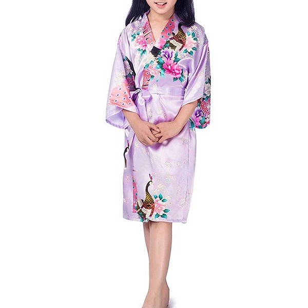 Girls Robes, Floral with Peacocks Design, Flower Girl, Model, Lavender