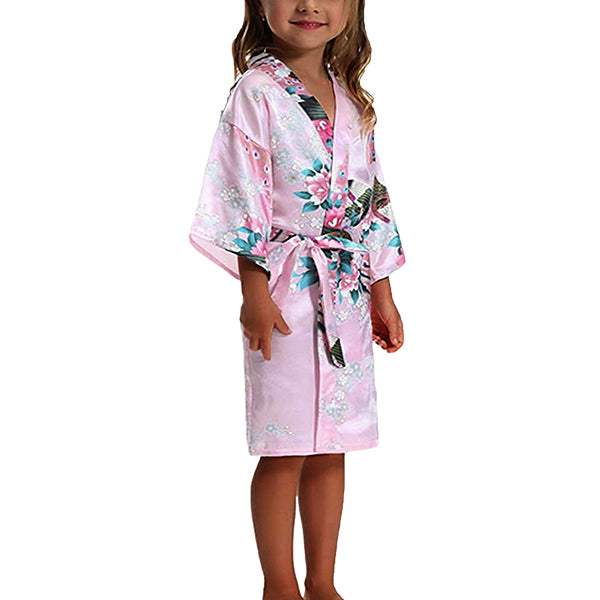 Girls Robes, Floral with Peacocks Design, Flower Girl, Model, Light Pink