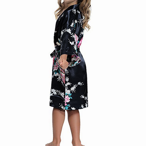 Girls Robes, Floral, Flower Girl, Sideview, Black