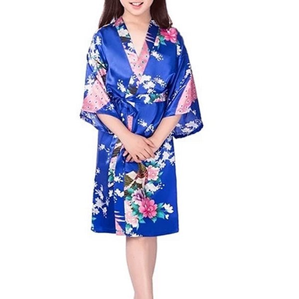 Floral Satin Robes, Blue-White, 2T-38 Womens Plus, Satin, MidLength - Gifts Are Blue