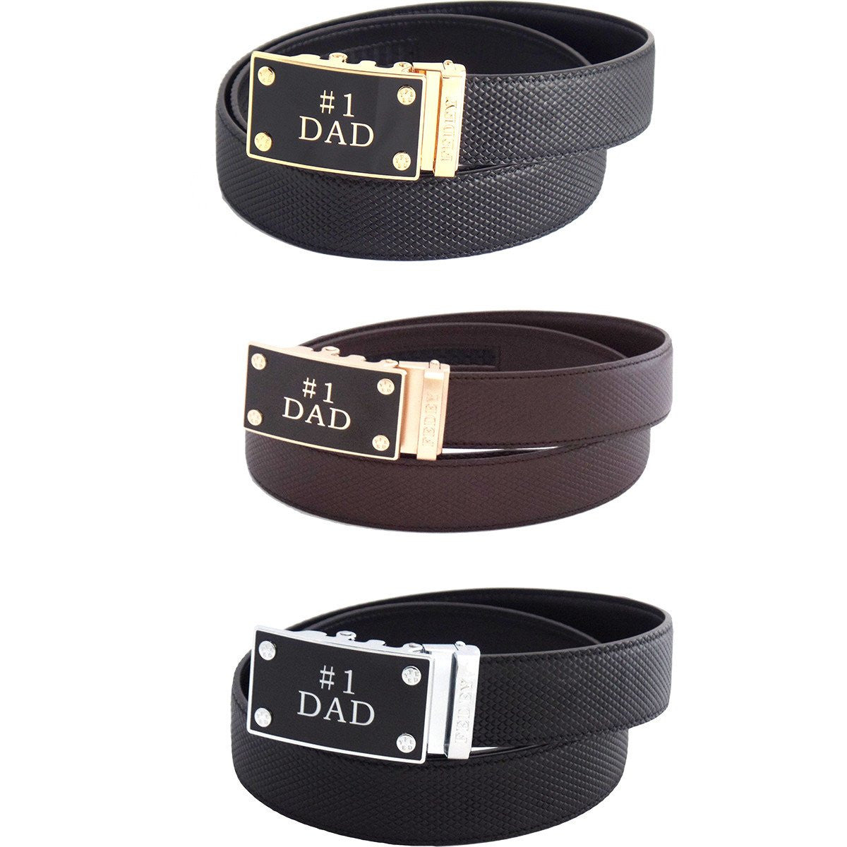 FEDEY Mens Ratchet Belt, Leather, Classic, No1 DAD Statement Buckle, Styles, all SKUs