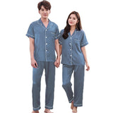 Couples Pajamas, Short Sleeve with Long Pants, Main, Slate Blue