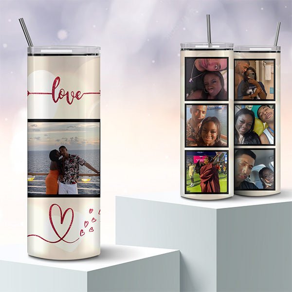 Say I love you with our photo collage tumbler. Choose your favorite couple pictures and take a walk through memory lane.