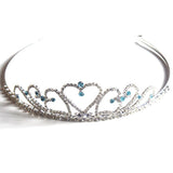 Crystal Hearts Tiara with Light Blue Rhinestones for Wedding and Prom