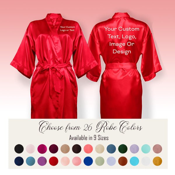 Custom robes for businesses, sororities, group events, girls trips and more. Personalize with logo, text, photos etc. all SKUs
