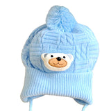 Cute Blue Teddy Bear Winter Beanie Hat for Babies