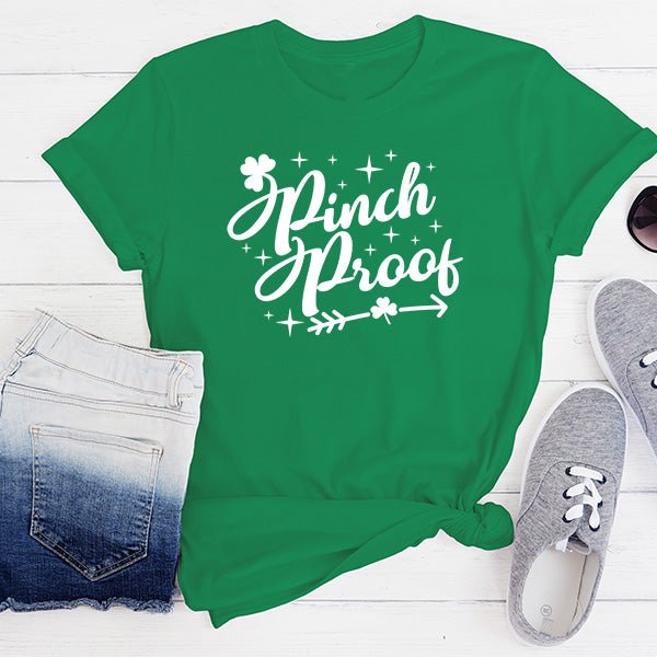 Pinch Proof Shirts for St Paddys Day Outfits. Choose from White, Black, Sand, Grey and more. Customized your shirt by selecting your print color.