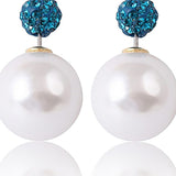 Designer Double Pearl Crystal Earrings with Blue top - Gifts Are Blue - 5