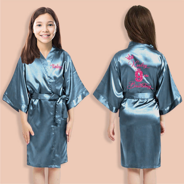 Pretty Girl Robes w Birthday Number for Birthday Girl & Birthday Squad, Personalized Girls Bathrobes with Name, Spa Birthday Party Robes