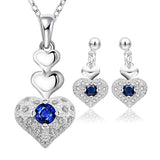Elegant Sterling Silver Heart Shaped Jewelry Set With Necklace and Earrings - Gifts Are Blue - 1
