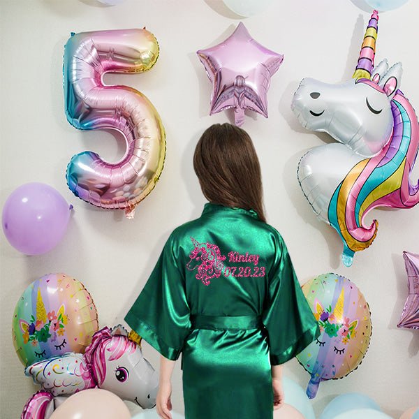 Unicorn Birthday Robes, Personalized Kids Robes with Unicorn Design, Birthday Party Robes, Sleepover Robes, Kids Bathrobes - Gifts Are Blue