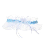 Fancy White and Blue Bride Wedding Garter with Rose and Bow