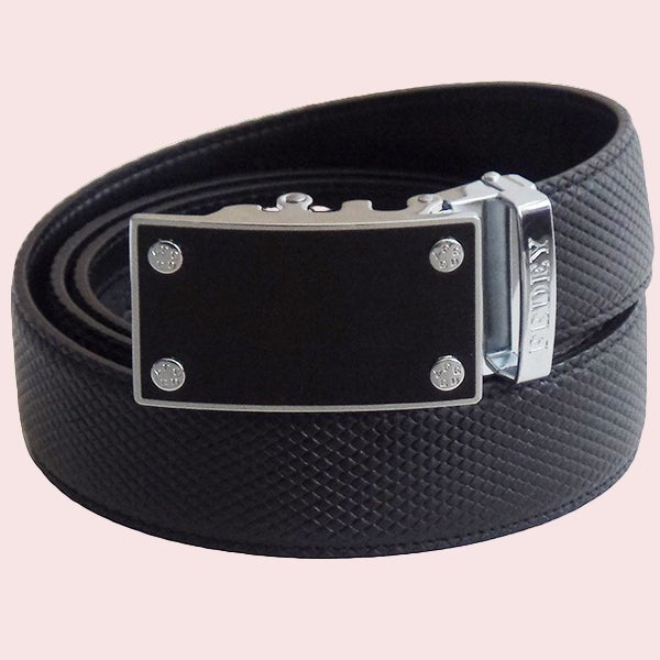 FEDEY Mens Ratchet Belt, Classic, Leather, Blank Canvas Automatic Buckle, Model, Black/Silver