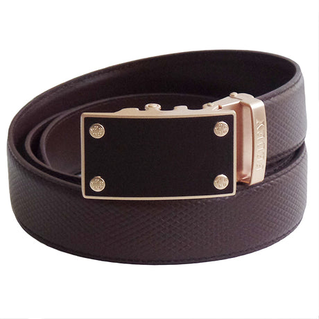 FEDEY Mens Ratchet Belt, Classic, Leather, Blank Canvas Automatic Buckle, Main, Brown/Gold